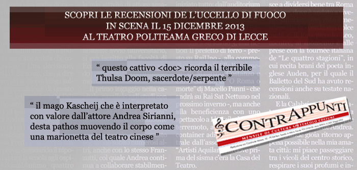 Andrea Sirianni articolo su L'Uccello di Fuoco al Politeama Greco di Lecce della rivista Contrappunti